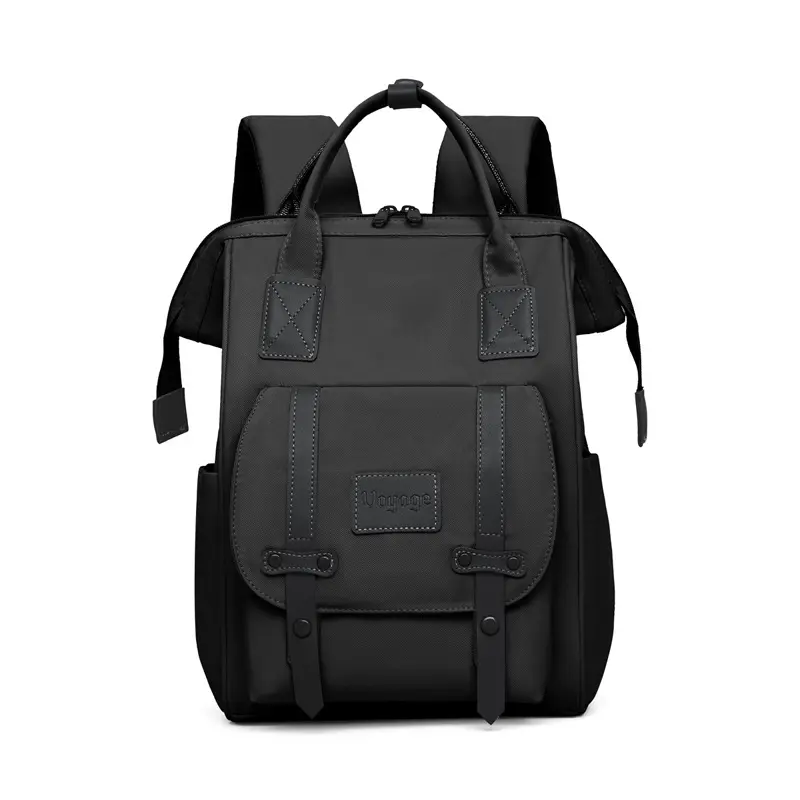 Minimalist flip-top workwear-style mom bag with multiple compartments, waterproof nylon, lightweight dual-shoulder backpack for moms’ outings