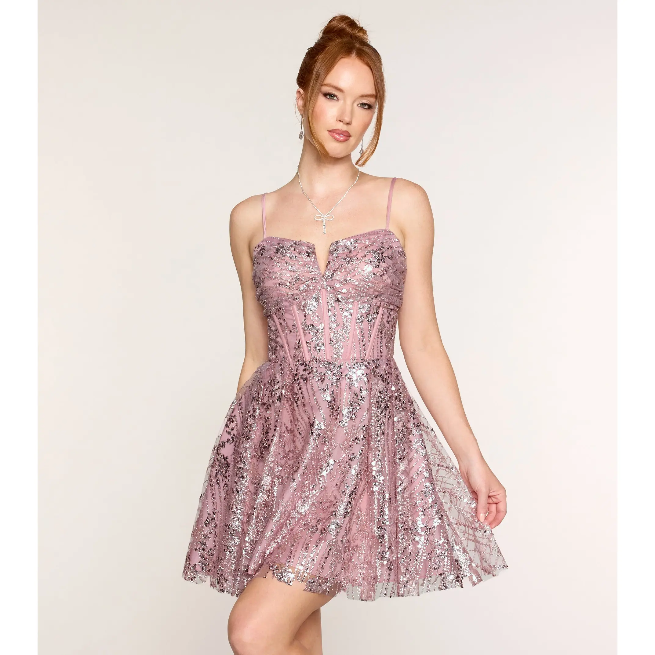 Sabrina Glitter Mesh Corset A Line Mini Dress
