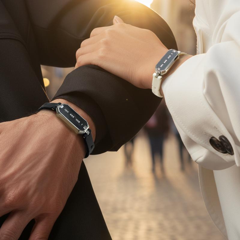 totwoo Morse Love Long Distance Touch Bracelets with Silicone Remote Vibration & Flash Sync Love Connect Gift for Couples Sun&Moon Women Jewelry