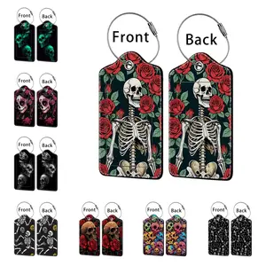 Beautiful Bone Skeleton Leather Business Luggage Tag Suitcase Address Label Luggage Boarding Case Label Name ID Address Clip