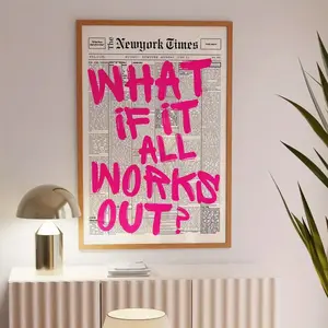 "What If It All Works Out?" Pink Inspirational Wall Art - Unframed Poster Print with Bold Typography, Retro Aesthetic for Bathroom, Dorm, or Living Room Decor, Perfect for Bedroom, Kitchen, or Home Office