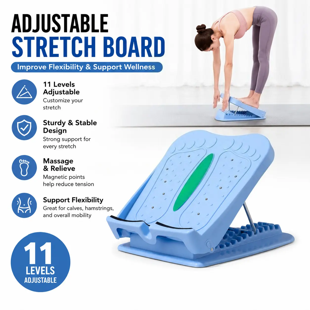 Foldable Calf Stretcher Slant Board, 11 Levels Adjustable Incline Board with Non-Slip Surface, Ankle Stretcher for Leg Stretching, Home Workout & Office Use