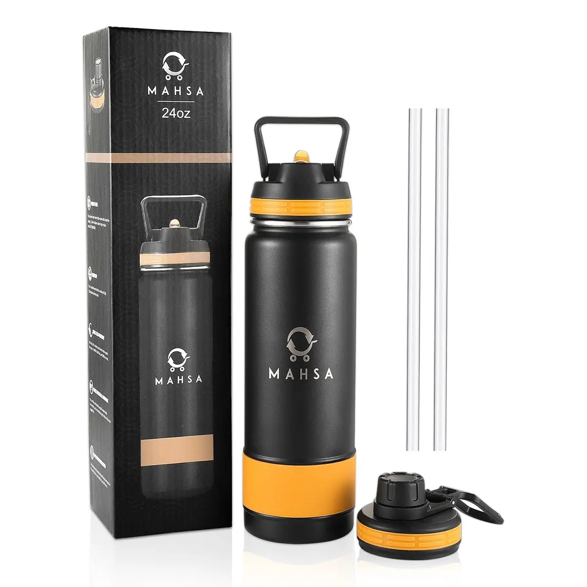 MAHSA Insulated Water Bottle - 24oz Stainless Steel Sports Flask for Kids, Adults & Elderly - Reusable, Cup