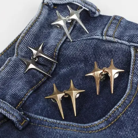 Adjustable Waist Cinch Buckles Set of 4, Detachable Alloy Pants Clips, Instantly Tighten Loose Jeans, Seamless Button Pins for Belt Loops