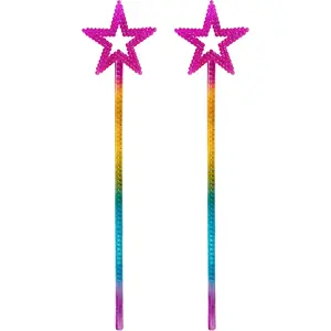 2PCS Star Wand, Children's Creative Handheld Pentagram Plastic Magic Wand, Role-Playing Enlightenment Toys, Educational and Creative Performance Props (Rainbow Color)