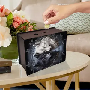 Wooden Piggy Bank with Wolf Design, Family Savings Plan, Teenage Holiday Gift, Essential Money Storage, Birthday Party Toy