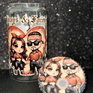 Always & Forever 16oz Glass Can with Customized Cap & Rhinestones - Drinkware