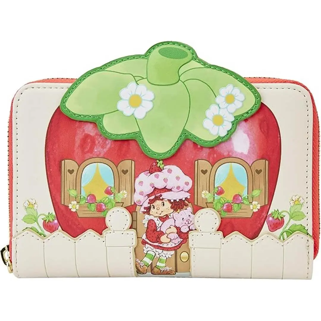 Women's Loungefly Strawberry Shortcake Strawberry House Zip Around Wallet Purse - Stylish Zipper-Wallet Design Faux Accessory for Women, Stylish Wallet