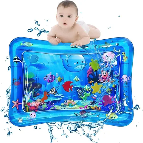 Inflatable Baby Water Play Mat, PVC Safe & Waterproof Ocean Theme Development Aid with Fishies, All-Season Tummy Time Toy for 3-48 Months Infants Toddlers