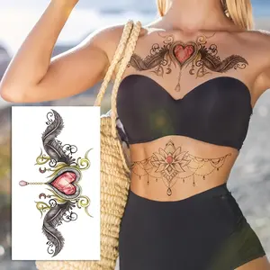 6 Sheets Large Fake Tattoos Temporary Realistic for Women Adult, Colorful Long Lasting Temporary Tattoos for Women, Temporary Tattoo Stickers on Body Waist Neck, Body Art Decorations，Big Size Sexy Tattoo Sticker