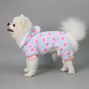 Heart Print Dog Jumpsuit, Cute Pet Clothes for Small Dogs, Winter Warm Puppy Clothes, Pet Onesie Apparel for Cold Weather