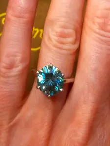 Real Moissanite Charles & Colvard 4.12Ct Cyan Blue .925 Sterling Ring Size 5 s925