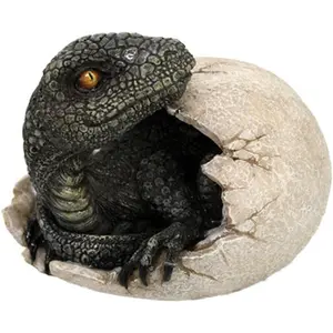 Jurassic Era Predator Velociraptor Dinosaur Hatchling Figurine Baby Raptor Out of Egg Realistic Hand-Painted Polyresin Collectible Statue for Dinosaur Lovers 3.94" H