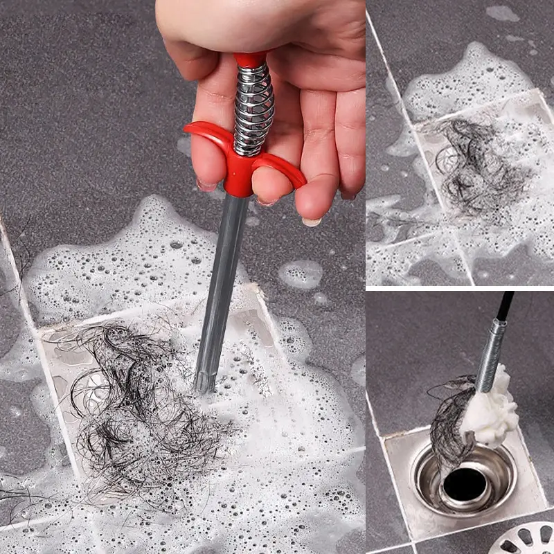 2-Piece 60-Centimeters Metal Spring Sewer Dredger, Handheld Household Drain Cleaning Tool, Kitchen Sink Clog Remover Hardware Gadget