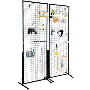 2 Gridwall Panels| 5.6 FT Tall x 2 FT Wide Portable Display Stand for Vendor Events with T-Base Floorstanding| Heavy Duty Grid Wall with 15 Hooks Included| Gridwall Panel Display Stand for Easy Assembly