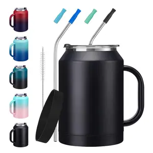 Tumbler Mug with Handle 50oz - 2-in-1 Lid, Silicone Water Bottle Boot, Stainless Steel Coffee Mugs, Double Wall Insulated Water Cup Keep Cold-36H&Hot-24H, 50oz Large Tumbler Jug