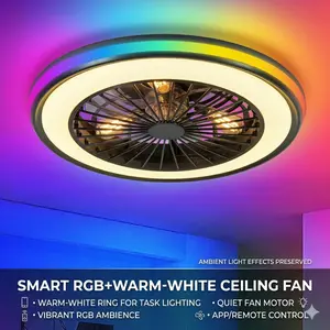Modern LED Ceiling Fan with Light, RGB Dimmable Ceiling Fan Light 3000K-6000K, Remote Control Fan Lamp for Living Room Bedroom(Black & 20" & RGB)