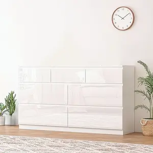 High Gloss 7/9/12 Drawer Dresser with Power Outlet, Modern Handleless Bedroom Storage Cabinet with Built-in Charging Station, Large Chest of Drawers Organizer