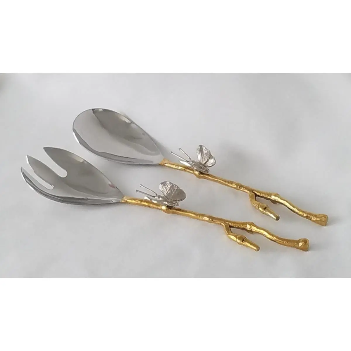 212 MAIN Hammered Silver Giallo Dragonfly Handle Stainless Steel Cutlery Set - 12in Tableware & Server Set for Casual Entertaining, Everyday Use