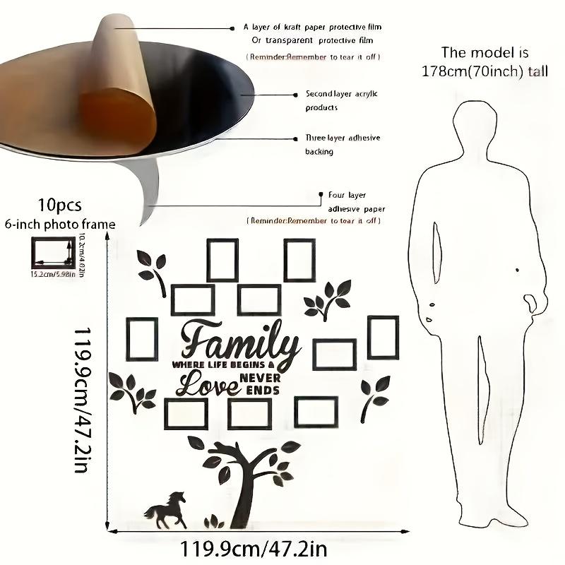 1pcs Acrylic Family Tree Wall Decor Stickers – DIY Acrylic Wall Sticker Photo Frames for Home, Living Room or Any Room. Perfect for Weddings, Mother's Day, Valentine's Day, Thanksgiving, Christmas, Birthdays and Other Occasions