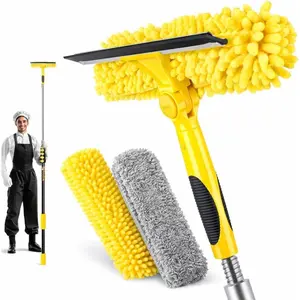 36ft  Window Cleaner with Extension Pole,2 in 1 Window Cleaning Tool with 8-Stage Telescopic Pole & Rotatable ,Window Washing Equipment for Solar Panel, RV, Indoor/Outdoor Window, Glass
