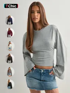 Women's Solid Long Sleeve Tee, Casual Basic T-shirt for Daily Wear, Ladies Clothes for All Seasons, Top