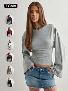 women's solid long sleeve tee, casual basic t-shirt for daily wear, ladies clothes for all seasons, top, everyday tshirt