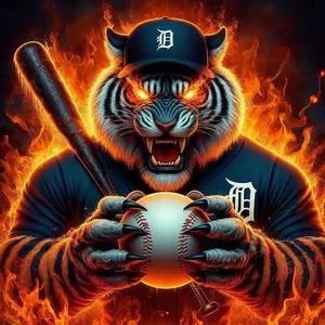 5D DIY Full Drill Round Diamond Painting - Diamond Art Kit Tiger, Baseball, Flame. Mosaic, Canvas - DIY Decorative Painting, Home Wall Decor, Suitable for Halloween and Christmas, Birthday and Anniversary Gifts.