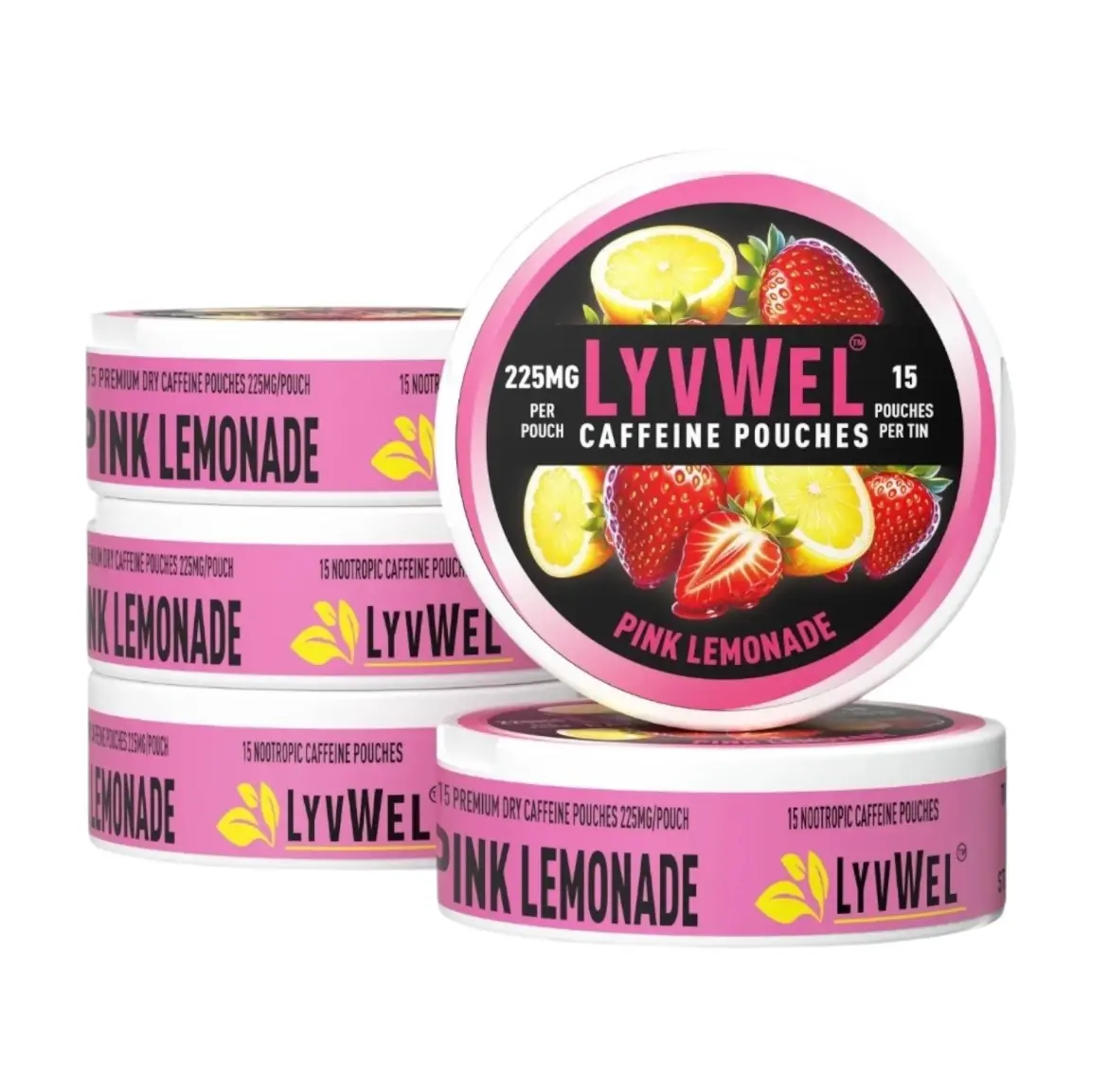 Caffeine Pouches 225mg - 5 pack Pink Lemonade - 15 Nootropic Pouches, Gluten Free & Sugar Free, Refreshing Pink Lemonade Taste Pre-workout new Beverage Sport drink Energy