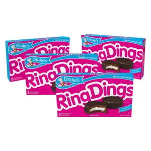 Drake's Ring Dings, 4 Boxes, 32 Individually Wrapped Ring-Shaped Devils Food Cakes
