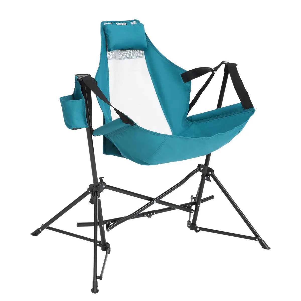 Blue Folding Hammock Camping Lounger Chair - Portable Rocking Chair with Steel Frame, Adjustable Reclining Seat, 250 LBS Capacity, Adjustable Straps for Outdoor Camping, Garden, Foldable Chairs, Adjustable Portable Chairs