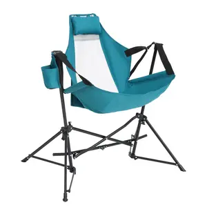 Blue Folding Hammock Camping Chair, Portable Rocking Lounge Chair with Steel Frame, Adjustable Reclining Hammock Seat, 250 LBS Weight Capacity, Compact Lightweight for Outdoor Camping Garden Patio