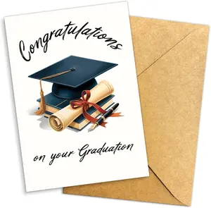 Graduation Card, Congratulations on Your Graduation with Cap and Diploma Illustration | Gift Card with Envelope