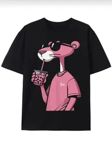 Pink Panther trendy and interesting printed cotton T-shirt for men and women, summer casual and versatile short-sleeved