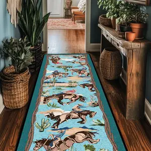 Western Cowboy Pattern Floor Mat, Non-slip Soft Floor Carpet, Washable Foldable Area Rug, Decorative Rug for Home Living Room Bedroom, Vintage Runner Rug
