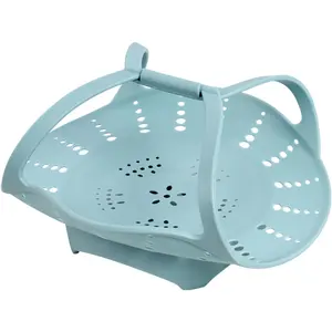 Collapsible Silicone Steamer Basket Small Size - Foldable Steam Basket for Vegetables, Dumplings & Eggs, Heat Resistant Microwave Safe Steamer, Kitchen Essential,Blue