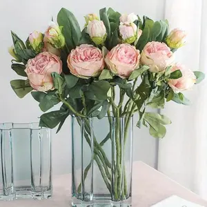 Springs Flowers Artificial Silk Peony Bouquets Wedding Home Decoration, Pack of 5 Decorative Fruit Ornaments Table