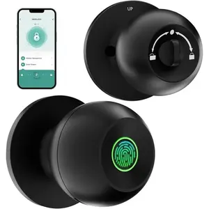 Smart Fingerprint Door Lock, 1 Piece Smart Door Knob with APP Smart Lock for Bedroom Door, Keyless Entry, Type-C Port Emergency