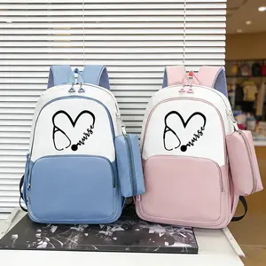 Heart Stethoscope Pattern Backpack, Large Capacity Laptop Travel Bag, W/ Office Supplies Storage Pouch, for Commute & Travel, Backpack for School, Unbranded Backpacks