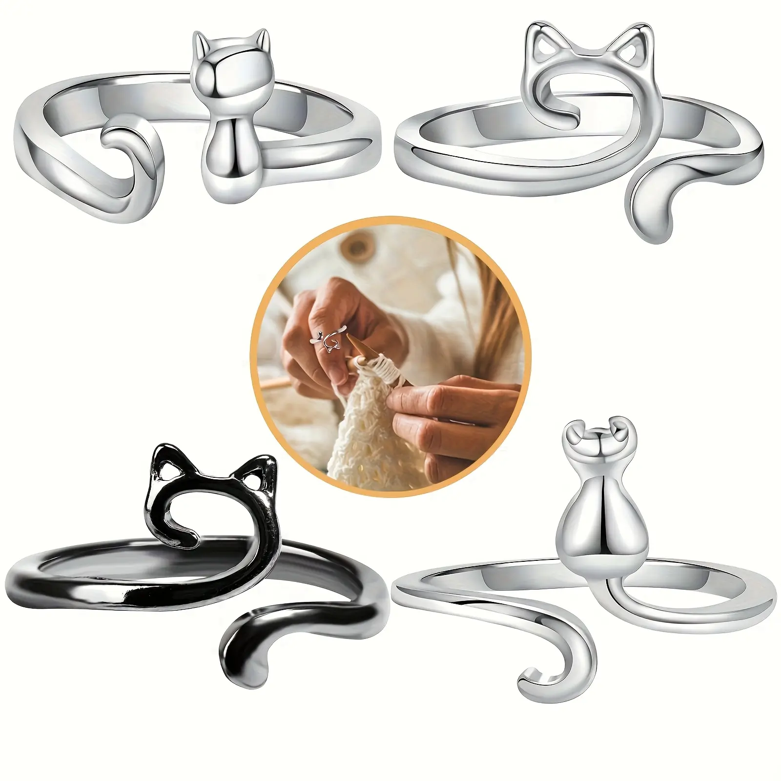 4PCS Inspired Charm Crochet Ring for Fingure Adjustable Crochet Tension Ring Yarn Tension Rings Easy Crocheting Crochet Accessories Mother Grandma Thanksgiving Gift, Fashion Accessory