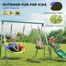 Outsunny 3-in-1 Heavy-Duty A-Frame Playground Equipment for 3-8 Years Kids, Outdoor Playset with 1 Saucer Swing+1 U-Shaped Swing+1 Toddler Slide, Adjustable Ropes, Safety Design for Backyard Endless Fun #Summervibe