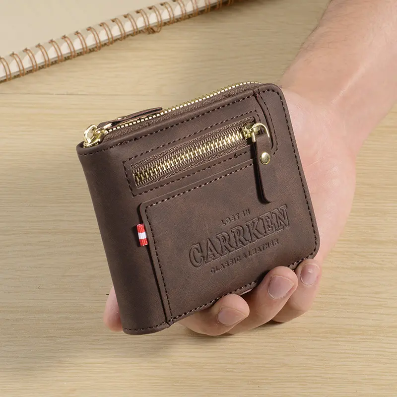 Original retro large capacity short men's wallet multi-function multi-card zipper card bag wallet recto casual multi-functional