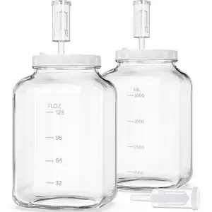 1.5 Gallon Large Fermentation Jars with 2 Airtight Lids and 3 Airlocks, Wide Mouth Jar with Mark, Pickle jars, Mead Kit, Kimchi Containers, 2 Pack