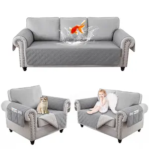 BTTO 100% Waterproof Quilted Slipcover, Sofa Shield Loveseat Slip Cover with Side Pocket Storage, 1/2/3 Sofa Seat Cushion Protector, Dog Tear Resistant Slipcover, Quilted Washable Covers for Dogs Pets