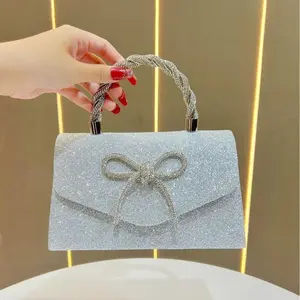 Sophisticated Rhinestone Bow Sequin Evening Clutch Bag for Women, Versatile Stylish Formal Handbag for Party & Special Occasions