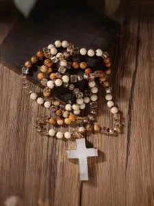 Natural Crystal Unique Crystals Tian Stone Necklace Long Sweater Chain Cross Pendant Jewelry, Purify Energy, Enhance Self-Acceptance, Healing Accessory