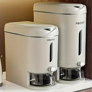 Large Automatic Rice Measuring Cup, Airtight Rice Dispenser, Fashionable Design, Includes Sealed Storage Box & Scoop, Easy Flip Lid, Durable Plastic Material