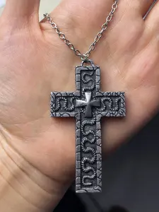 1 Piece Vintage Cross Design Cross Pendant Necklace with Secret Compartment 3D Printed Charm Jewelry Necklace for Women Men