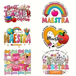 6 Pack Teacher Appreciation Iron on Patches Colorful Education Designs Books Pencils Apples Rainbow with Best Teacher Words Durable PVC Washable DIY Transfers for T Shirts Jeans Hoodies Bags Best Gift