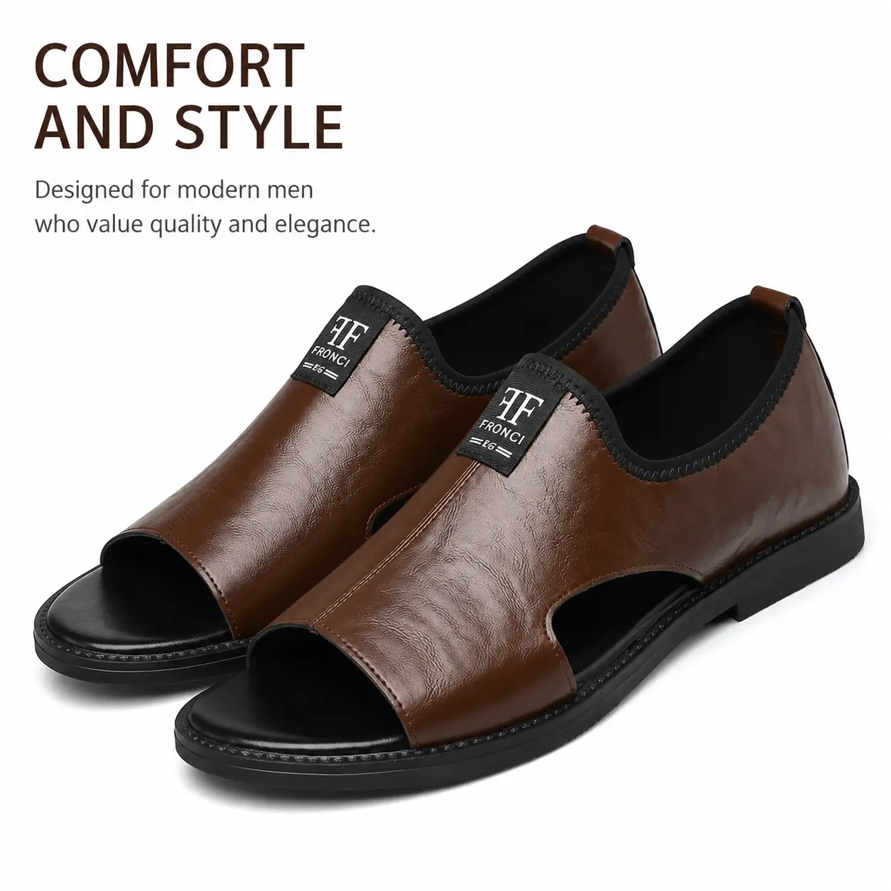 Men's Sandals Comfortable Leather Casual Walking Sandals with Open Toe Slip On Design, Fashionable Sandals, Shoes
